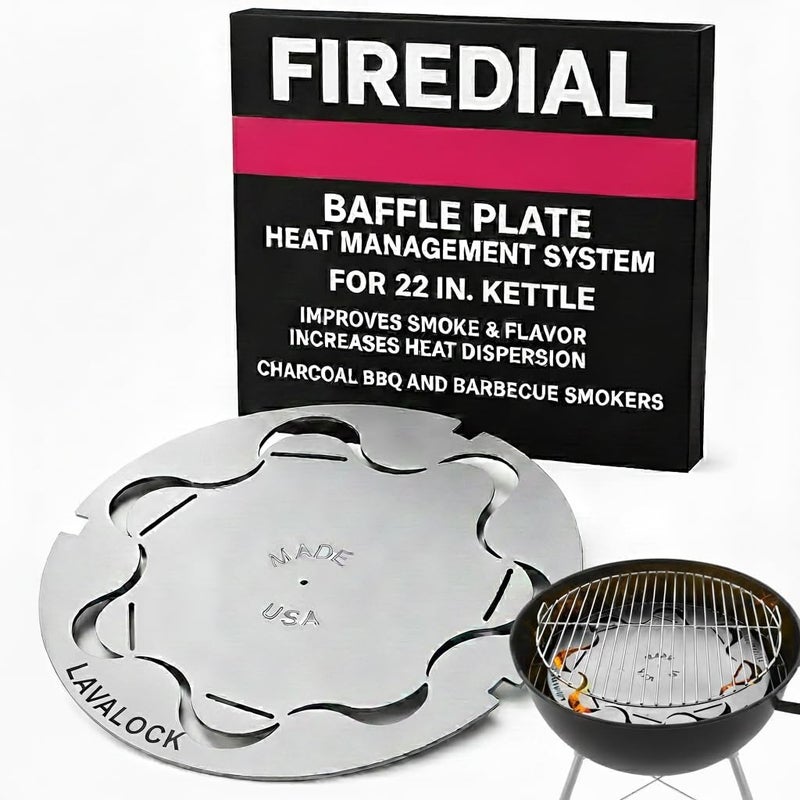 LavaLock FireDial Baffle Plate Heat Management System for Charcoal BBQ and Barbecue Smokers, UDS, WSM, Kettle (For 22 in. Kettle) - Image 1